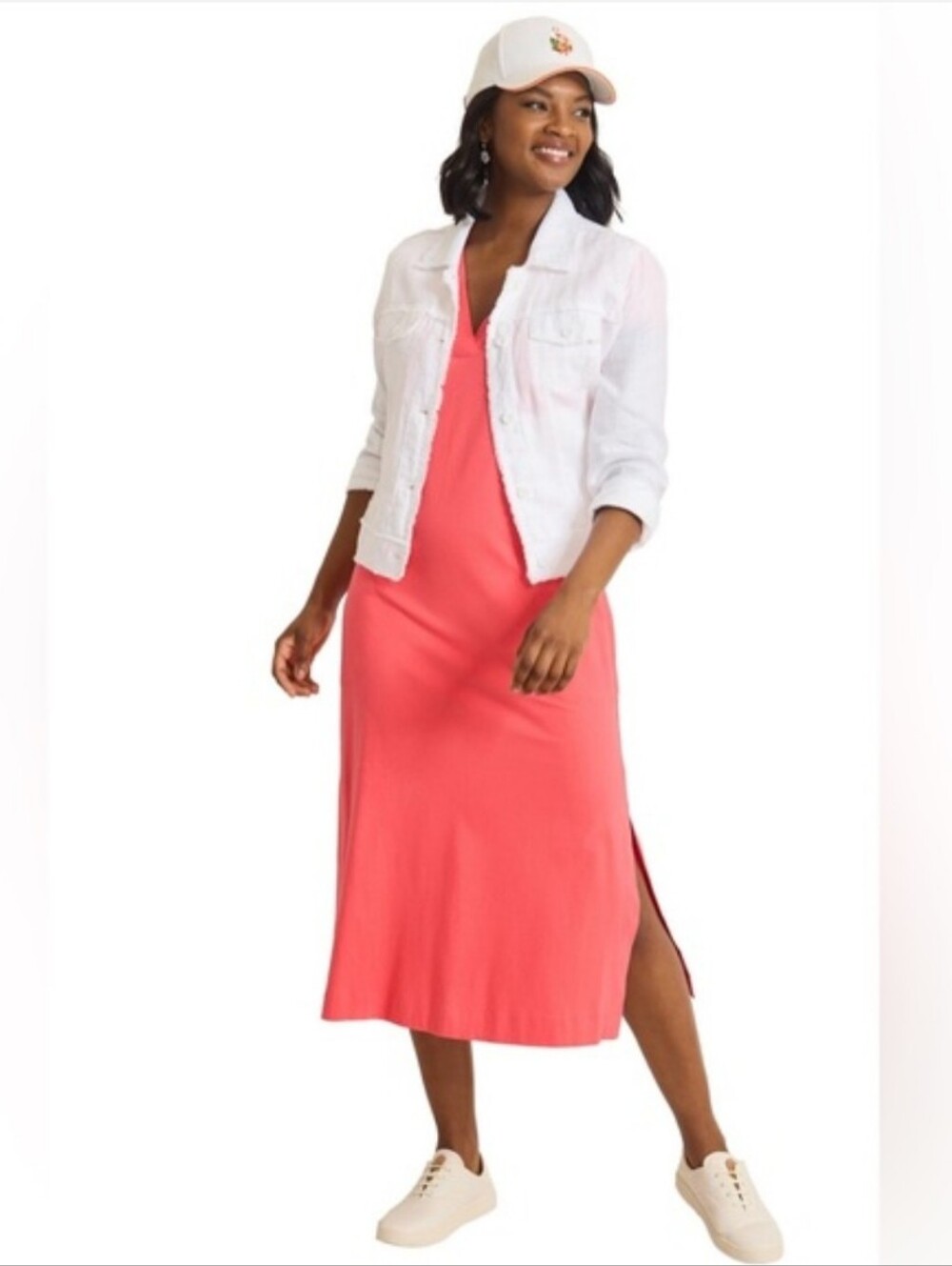 NWT Tommy Bahama Islandscape Jersey Midi Dress Melon Berry Size M - Picture 2 of 9